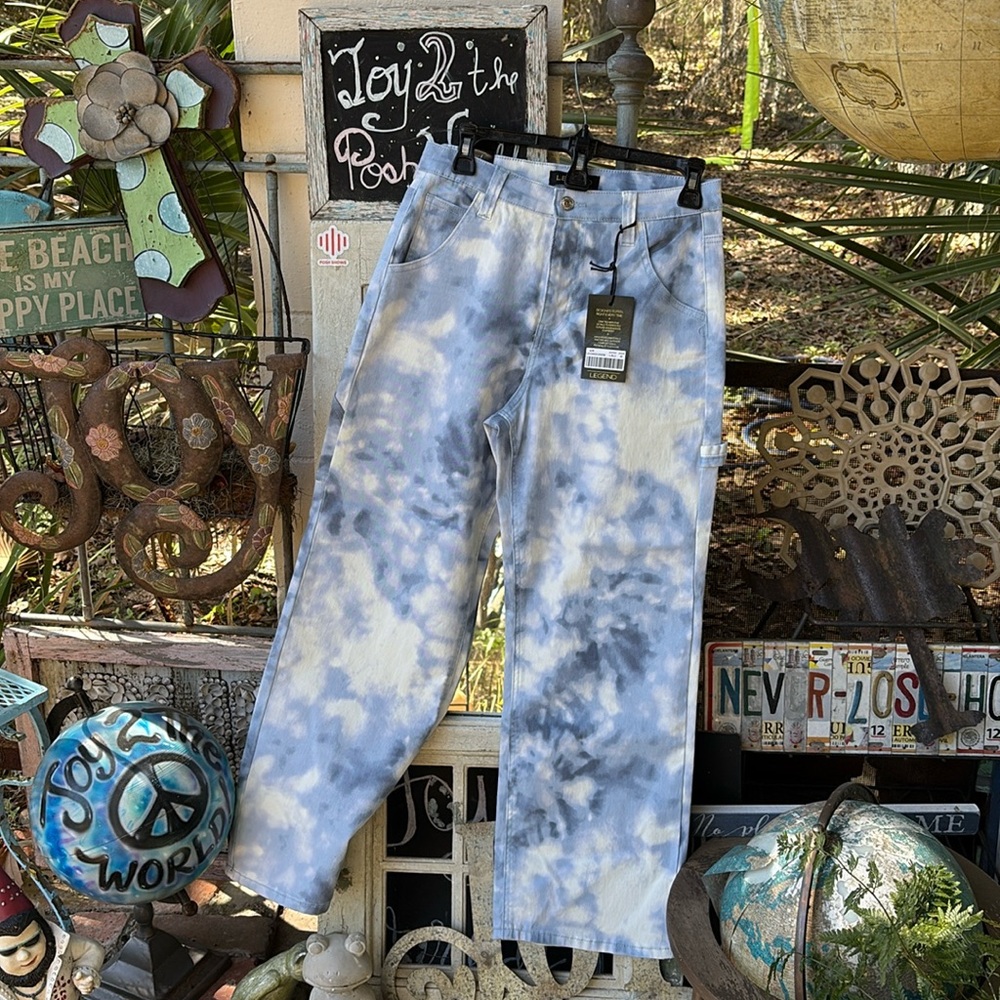 ShopEvelynne Blue and White Tie-Dye Flare Jeans